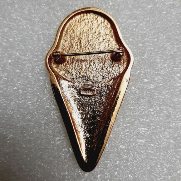 BUTLER Signed Vintage Peach Pearly Enamel Ice Cream Brooch Jewelry Goldtone Pin - Picture 7 of 10